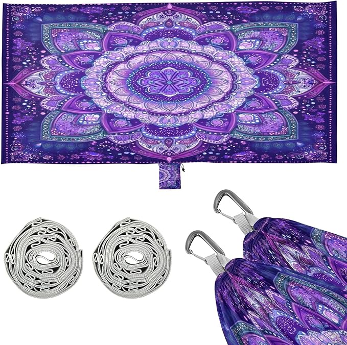 Portable Single Hammock Purple Mandala Floral Pattern Garden Yard Outdoor Hammocks