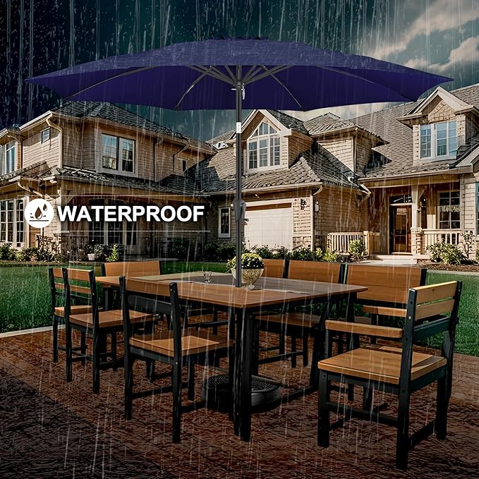 FLAME&SHADE 10 ft Outdoor Market Patio Table Umbrella with Fiberglass Rib Tips and Tilt,Navy Blue
