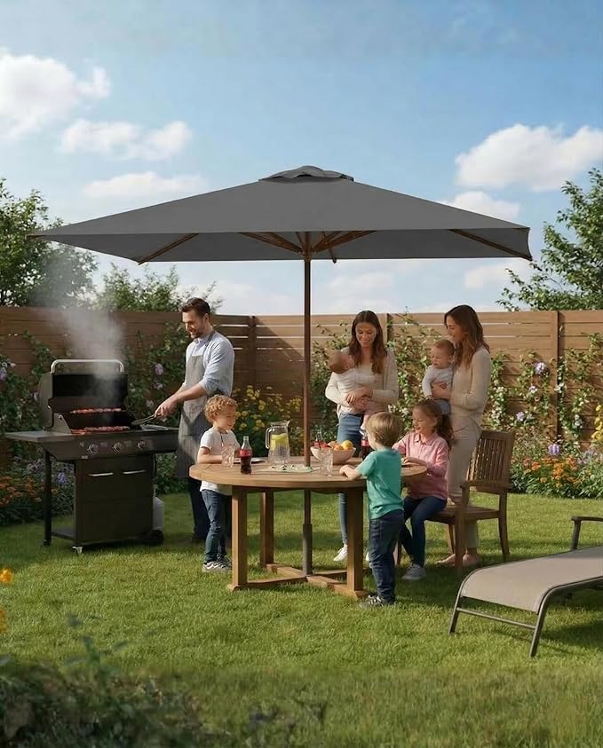 6.5x10FT Patio Umbrella, Outdoor Umbrella with Push Button Tilt and Crank, 8 Sturdy Ribs, UV Protection & Waterproof Market Umbrella for Pool, Backyard, Beach,Deck (Gray)