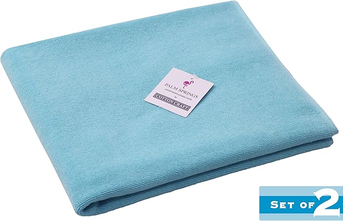 COTTON CRAFT Pool Lounge Chair Cover - 2 Pack - 100% Cotton - Soft Ringspun Terry Towel Spa Chaise Lounge Chair Cover - Beach Chair Cover - Oversized 32 inches W x 82 in Length x 7 inch Pocket – Blue
