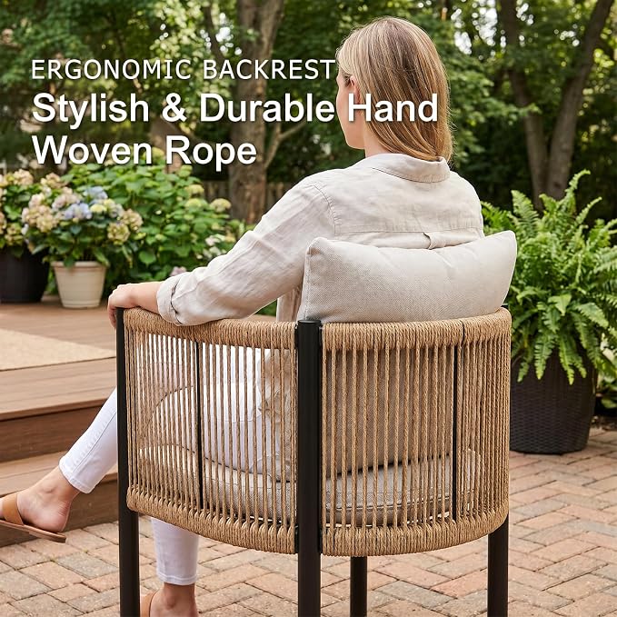 SUNSITT 9 Piece Outdoor Patio Dining Set, Patio Dining Furniture Set with 82.6” Metal Dining Table w/WPC Tabletop and 8 Patio Woven Rattan Chairs w/Curved Armrest for Garden, Beige