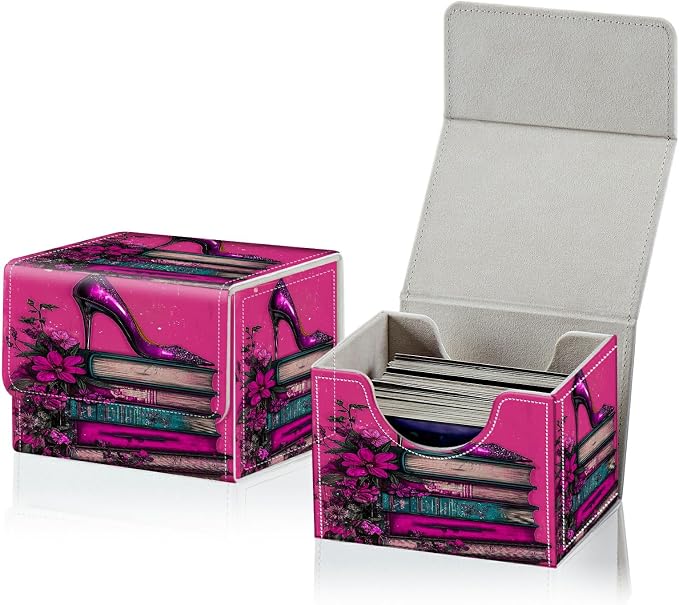 Card Deck Box for MTG, Cards Storage Box Fits 120+ Sleeved, Leather Small Size Strong Magnetic Closing Card Case for Board Games Magic TCG CCG Baseball Collection, Pink High Heels