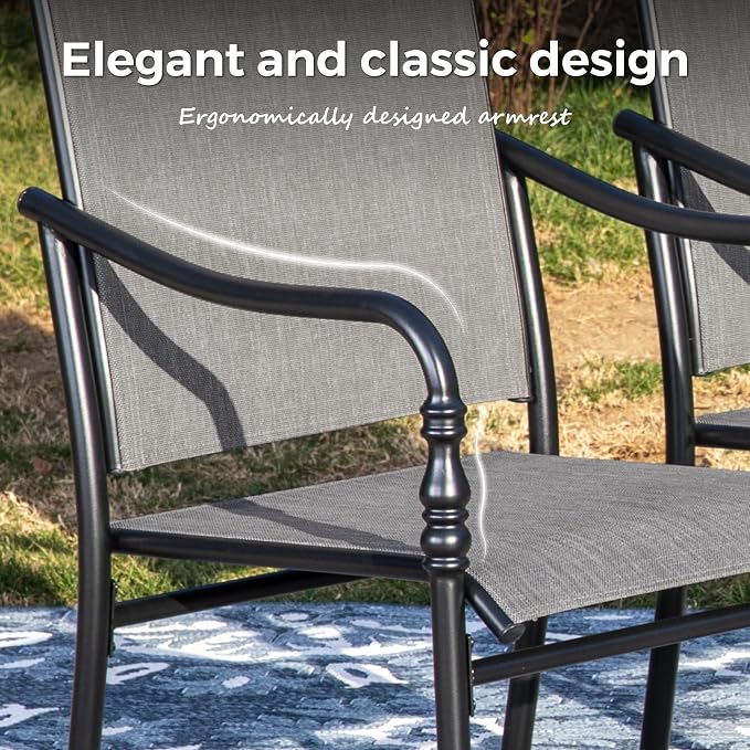 MIXPATIO 5 Piece Patio Dining Set, 4 x Textilene Dining Chairs, 42" Square Outdoor Dining Table with 1.57" Umbrella Hole, for Garden Lawn Porch and Backyard Poolside, Grey