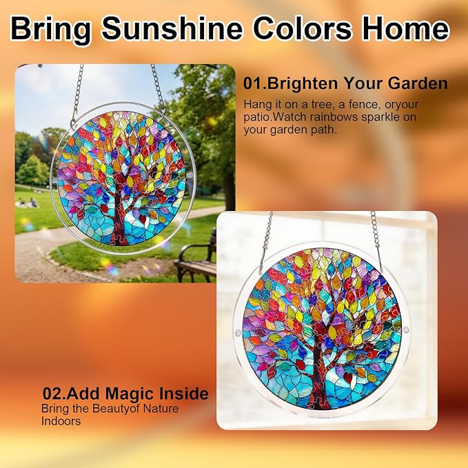 Acrylic Jigsaw Puzzle Suncatcher, 9.8inch Tree Acrylic Puzzles Suncatcher Window Hanging, 83 Pcs Premium Stained Glass Style Puzzle Suncatcher, DIY Window Suncatcher Acrylic Puzzle