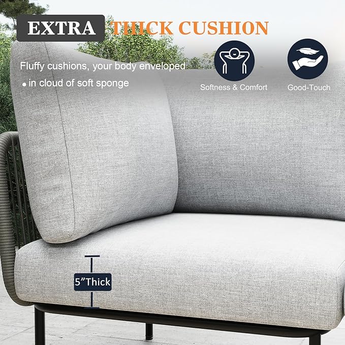 11 Piece Modern Outdoor Rope Wicker Sectional Patio L-Shaped Conversation Sofa Set Deep Seating with Thick Cushions
