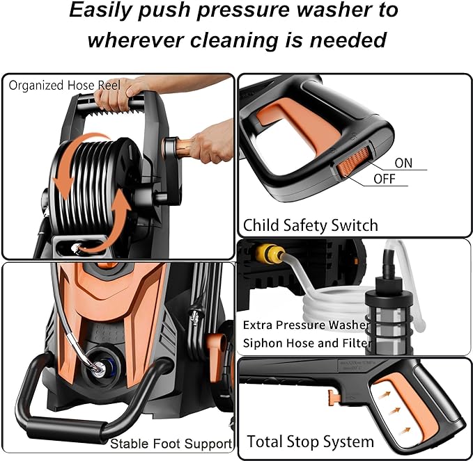 2026NEW Pressure Power Washer 4500PSI with 4 Quick Connect Nozzles, Inlet Hose & Filter, Foam Cannon for Cars/Fences/Driveways/Patios/Home Cleaning, Red