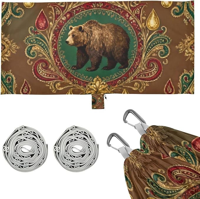 Bear with Ornate Camping Hammocks Hanging Rope Swing Hammock for Outside Beach Patio Garden