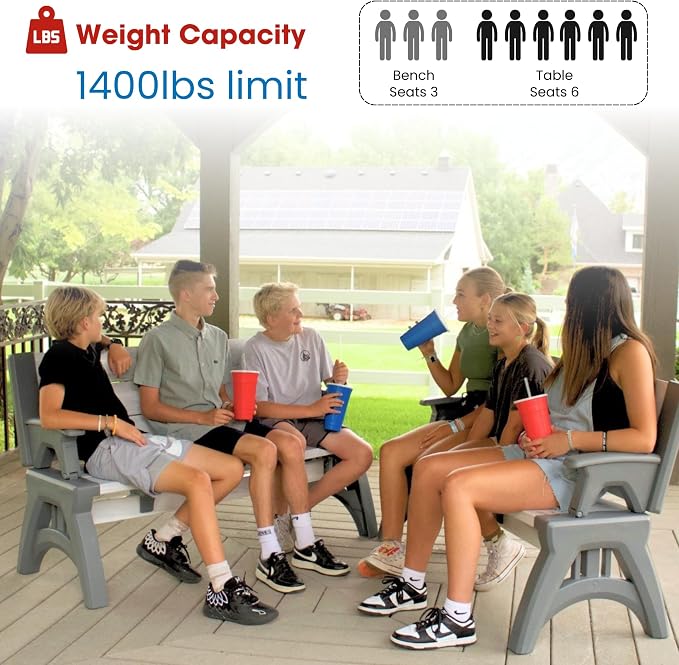 Convert-a-Bench 2-in-1 Outdoor Bench & Picnic Table - Foldable, Weather-Resistant Seating - Perfect for Patio, Lawn, Garden, or Deck - Durable & Easy Assembly - 1 Bench/Order, Midnight Birch