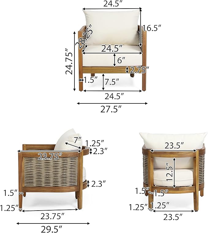 CHRISTOPHER KNIGHT HOME Burchett Outdoor 4pc Chat Set - Acacia Wood and Wicker - Teak/Mixed Brown/Beige
