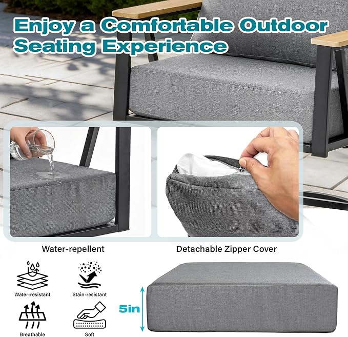 Set of 5 Outdoor Swivel Chairs with Patio Table,Patio Dining Chairs with 5" Thick Cushions,Outdoor Swivel Rocker Chairs with Umbrella Hole Weather Resistant Seating for Balcony Garden