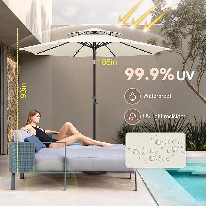 Jarka&Co 9ft Patio Umbrella Outdoor - 2 Tiers Table Outdoor Umbrella with Push Button Tilt Waterprool UV Protection, Sun Umbrella for Pool, Porch, Garden, Deck, Backyard (Ivory)