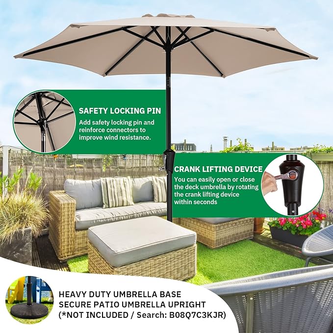 MEWAY 7.5ft Patio Umbrella Outdoor Umbrellas for Patio, Market Table Umbrella with Crank for Deck, Garden, Pool and Backyard, Beige