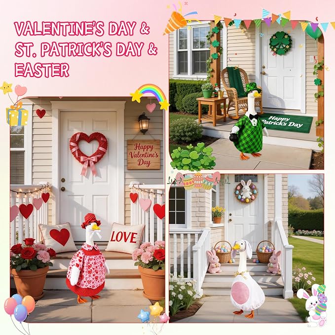8 Set Porch Goose Outfits Holiday Goose Clothes - Valentine St. Patrick Easter Summer 4th of July Fall Halloween Christmas Lawn Porch Goose Clothing for Patio Yard Decor