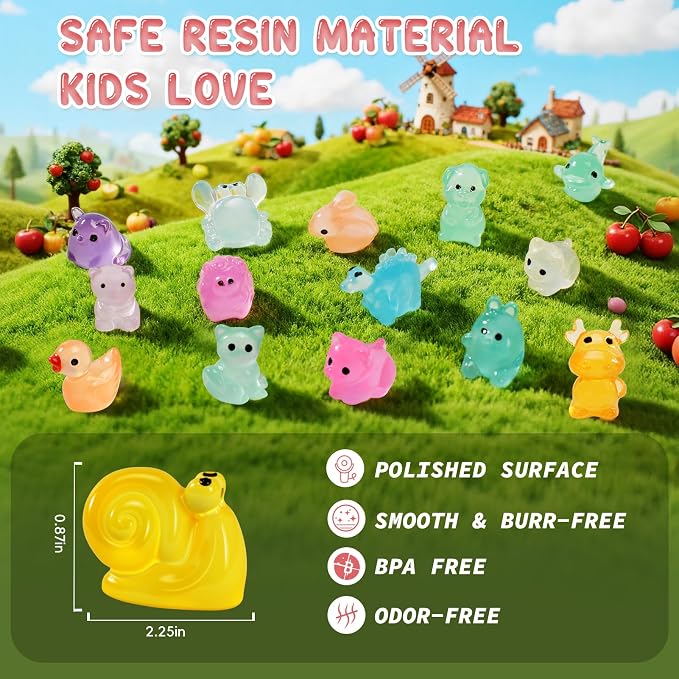 320 Pcs Mini Resin Animals with Blind Bags, Glow in The Dark Tiny Resin Figures Mystery Bags, Miniature Animals for Classroom Rewards, Party Favors, Fairy Garden & Dollhouse Decor