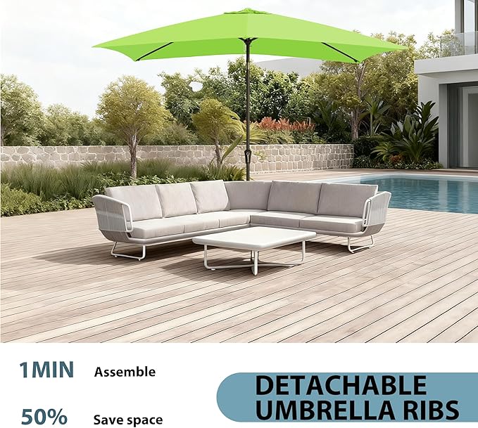 6.5x10FT Rectangular Patio Umbrella with Push Button Tilt & Crank Lift for Garden,UV Protection Outdoor Umbrella for Deck,Pool and Yard,Lime
