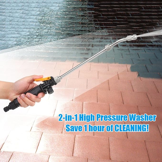 Rengue 2-in-1 High Pressure Washer, Materials, Jet and Fan Nozzles, 11.8in or 18.9in, for Home Garden 2-in-1 High Pressure Washer, ABS Alloy Copper Nan Household Appliances (48cm)