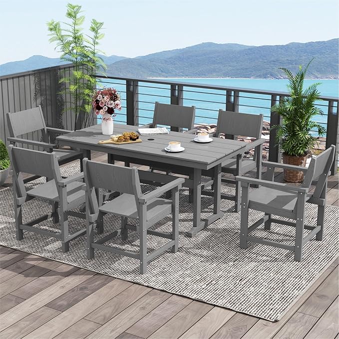 HDPE Outdoor Patio Dining Chairs,Dining Chairs Set of 2 with Arms, Waterproof, Rot Resistant, for Outside, Lawns, Porch, Patio, Deck, Garden Gray