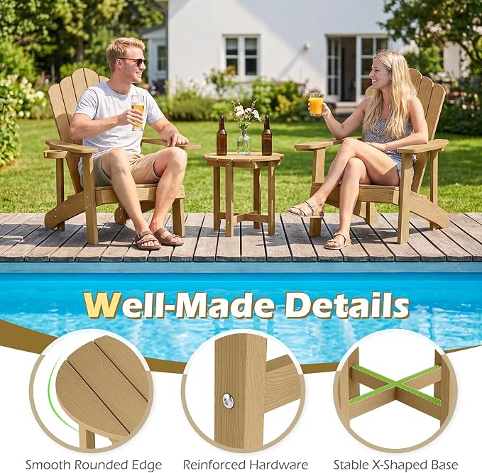 Tangkula Round Outdoor Side Table, Adirondack Side Table with Weather-Resistant, Waterproof Top, Small Outside End Table for Patio Deck Pool Porch, Easy Maintenance (Brown,1)