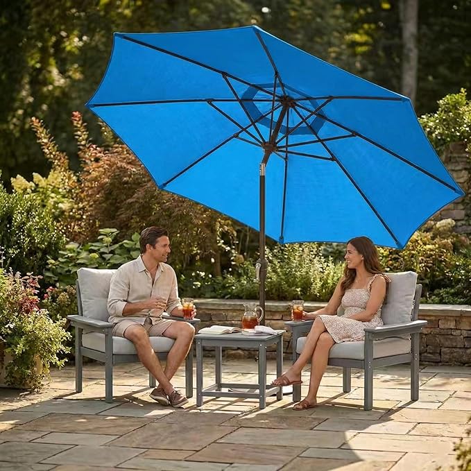 Kingdura 10FT Outdoor Patio Umbrella, Market Table Umbrella with Push Button Tilt and Crank, 8 Sturdy Fiberglass Ribs, UV Protection for Pool, Lawn, Deck, Backyard, Garden (Royal blue)