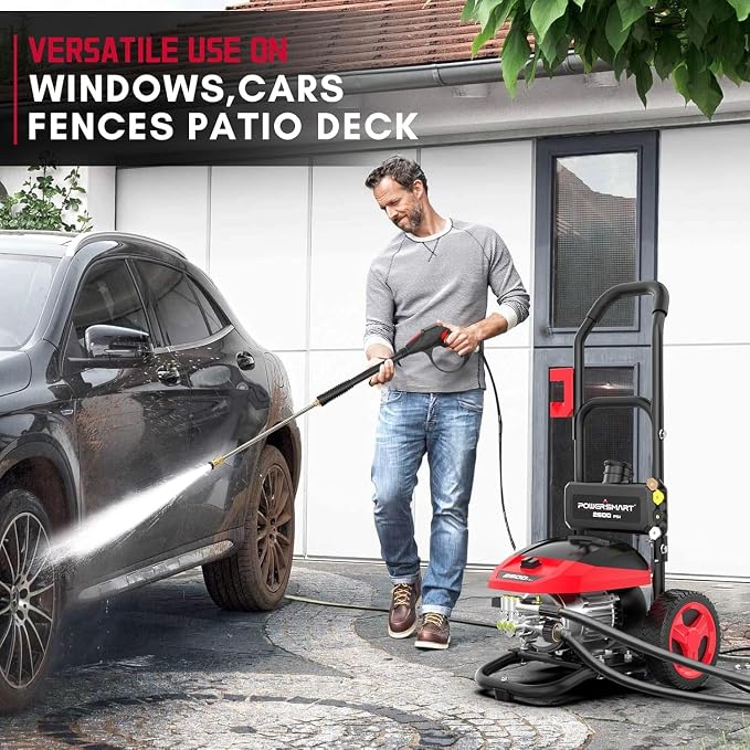 PowerSmart max 2600 PSI Electric Pressure Washer, 2.0 GPM 1600W with 27FT Hose, 35FT Power Cord, 5 Nozzles, and 1500ml Foam Cannon for Car, Patio, and Fence Cleaning