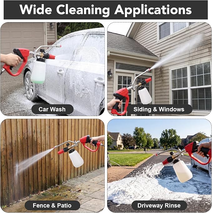 Foam Cannon for Pressure Washer, Dual Connector, 5000PSI Pressure Washer Gun, 2-in-1 Foam and Rinse Tool with 6 Nozzles, 1/4" Quick Connector for Car Truck SUV Washing