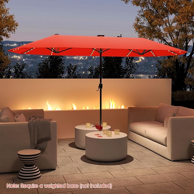 Tangkula 13 FT Solar LED Patio Umbrella, Double-Sided Outdoor Table Market Umbrella with 108 LED Lights, 12 Heavy-Duty Ribs, Crank Handle for Garden Deck Lawn Poolside Beach (Orange)