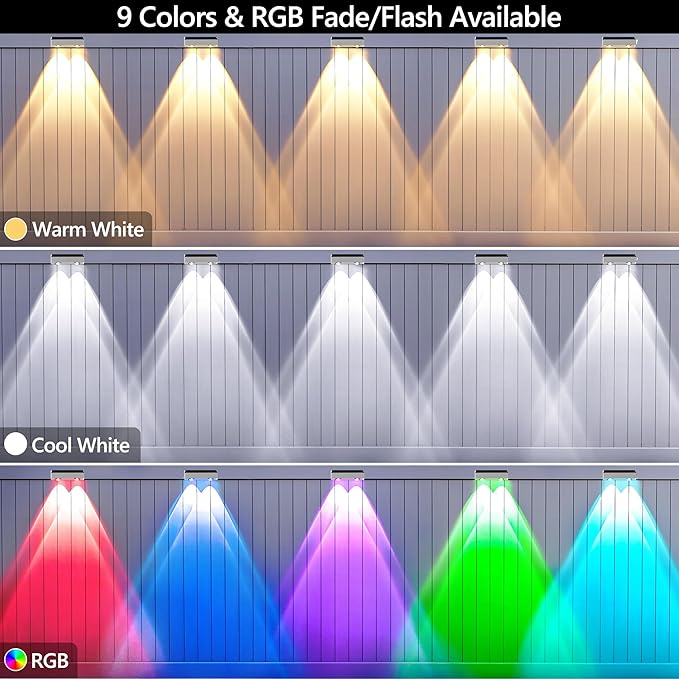 Brizled 12 Pack Outdoor Solar Fence Lights, 11 Modes & 9 Colors Color Changing Fence Solar Lights Waterproof IP65, 100 Lumens Landscape Deck Outdoor Lighting for Backyard Railing Wall Fence Poolside