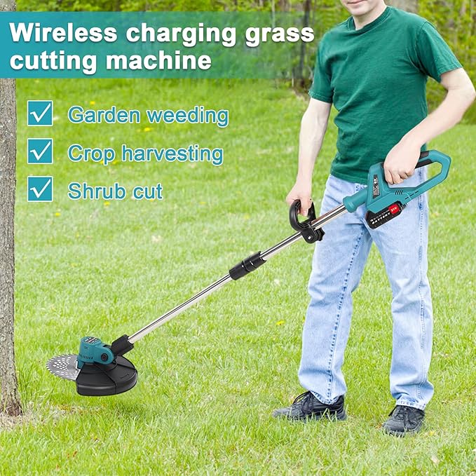 9 Inch Weed Eater, Electric Weed Mower Cordless Trimmer Retractable Home Weed Eater Cutter Battery Power Rechargeable Handheld Lawn Mower with Brushless Motor for Garden Lawn Care US