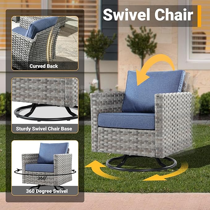 16 Pieces Patio Furniture Conversation Set with 42" Fire Pit Table Rocking Chair Outdoor Sectional Gray Wicker Sofa Set