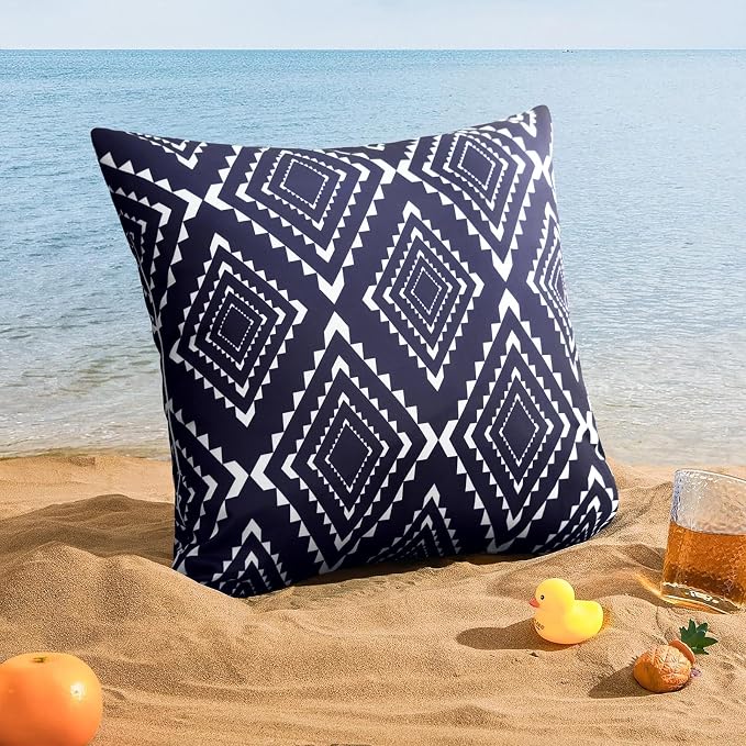 Merrycolor Pack of 2 Outdoor Waterproof Throw Pillow Covers Navy Blue Decorative Square Pillows Cushion Case Outdoor Pillows for Patio Furniture Garden Balcony Couch 18x18 Inch