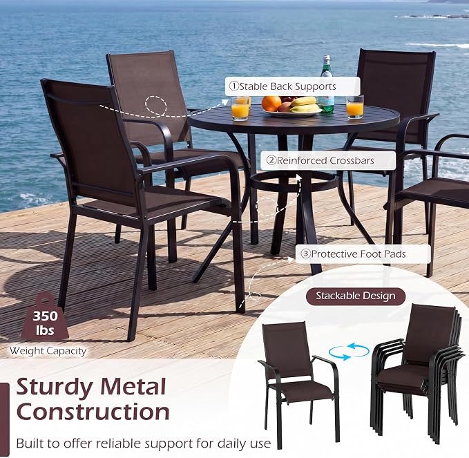 Tangkula 9 Pieces Patio Dining Set for 8, Outdoor Rectangular Table and Stackable Chairs with Umbrella Hole, Outside Furniture Set for Backyard, Garden and Deck (Brown)