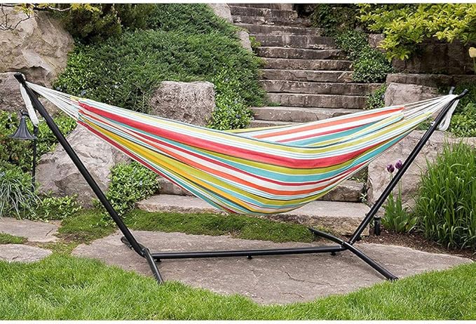Vivere Double Polyester Easy Assemble Outdoor Hammock with Steel Stand, Ciao