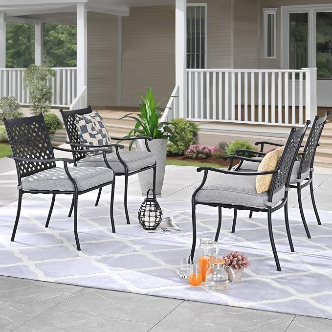 Patio Dining Set 5 Pieces Heavy-Duty Outdoor Round Dining Furniture Set Indoor Outdoor Dining Sets with 4 Stackable Chairs