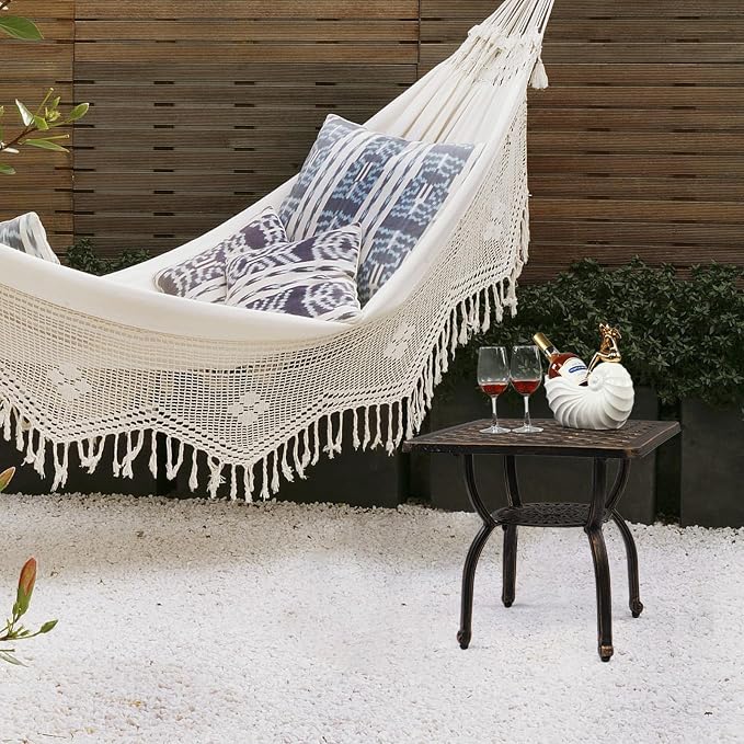 Outdoor Cast Aluminum Side Table,Cast Aluminum Outdoor Anti-Rust Patio Coffee Bistro Table for Indoor,Garden,Porch,Balcony(Square Antique Bronze)