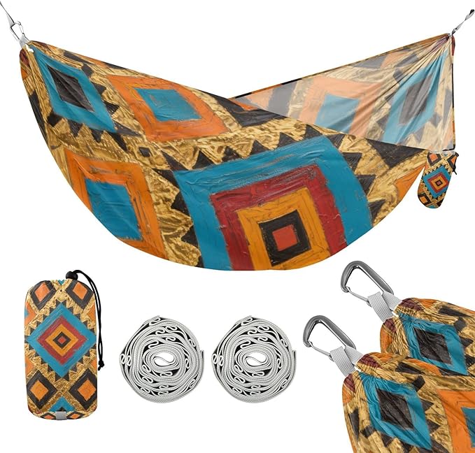 Bohemian Blue and Gold Patterns 330lb Capacity Camping Hammock Cloth Hammock for Outside Camping Essentials hamaca para Patio Exterior
