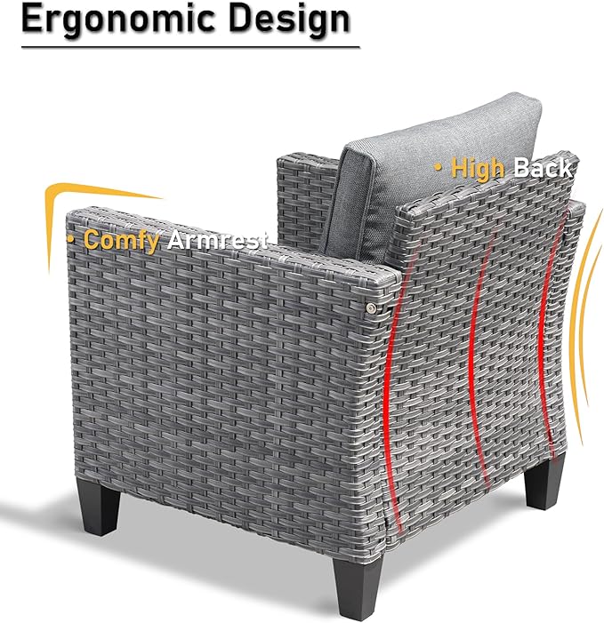 HOOOWOOO Wicker Patio Conversation Sets,8 Piece Outdoor Furniture Set with Swivel Rocking Chairs,All Weather Resistant Modern Outside Out Door Rattan Couch Chairs Side Table Set,Charcoal Gray