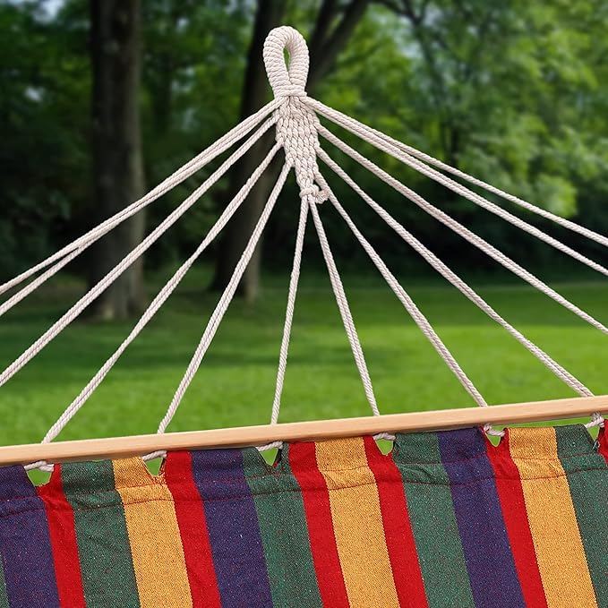 Sterling Sports Hammock for 2 Persons, 5ft Wide 420 lbs Capacity, Wooden Spreader for Outdoor Patio Yard Poolside, Tropical Rush