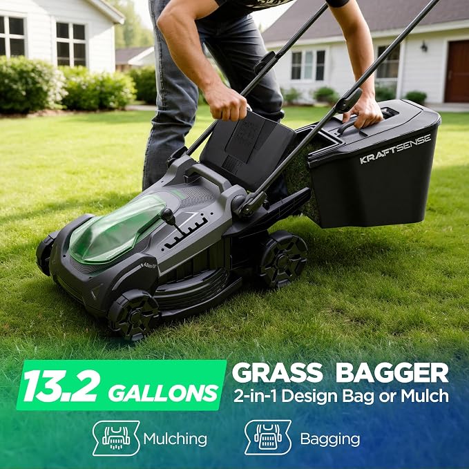 18" Electric Lawn Mower, 40V Self-Propelled Cordless Lawn Mower with 2x5.0Ah Batteries, Brushless Motor, 2-in-1 Mulching & Bagging, 6-Position Height Adjustment, for Small to Medium Yards