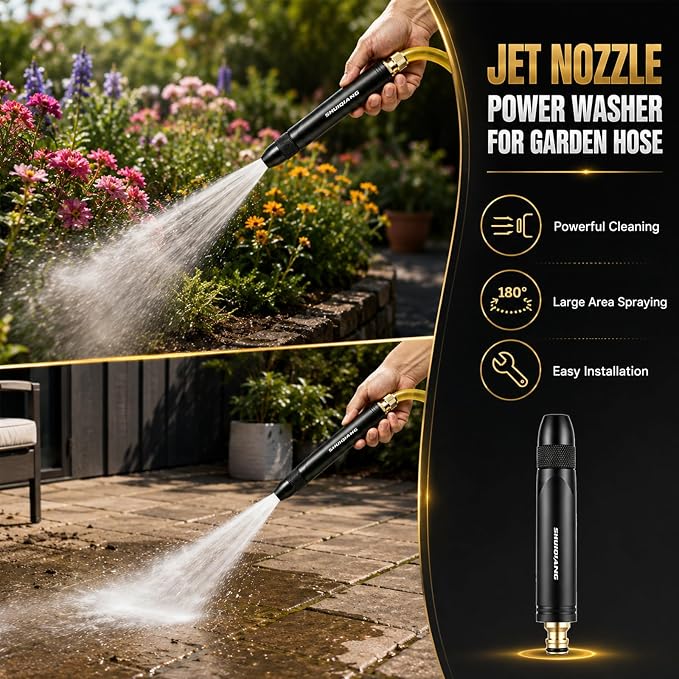 Home High-Pressure Car Wash Water Gun with Booster Nozzle,2026 New Multi-Function Water Jet Nozzle for Car,Black High Pressure Washer for Car Washing and Outdoor Cleaning(B)