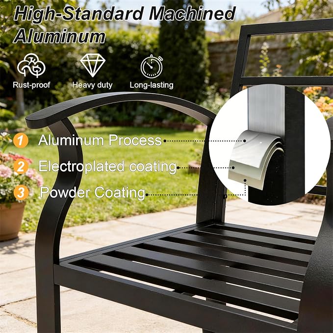 Gotland Aluminum Patio Furniture Set with Rectangular Coffee Table, Metal Patio Furniture with 5 Seats Waterproof 5.1'' Seat Cushions, Outdoor Sectional Patio Conversation Sets for Balcony Khaki