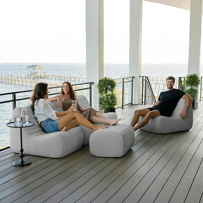 Big Joe Solvana Outdoor Sectional, 5 Piece Patio Furniture Set, Performance Linen Weather-Resistant Fabric Sofa, Port Gray