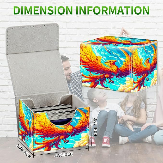 Card Deck Box for MTG, Cards Storage Box Fits 120+ Sleeved, Leather Small Size Strong Magnetic Closing Card Case for Board Games Magic TCG CCG Baseball Collection, Flamingo Sky