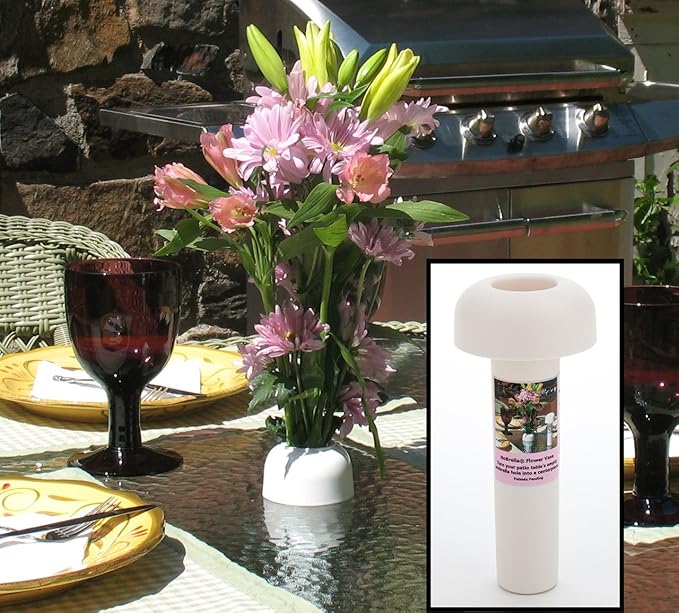 Flower Vase Patio Table Umbrella Hole Insert, White