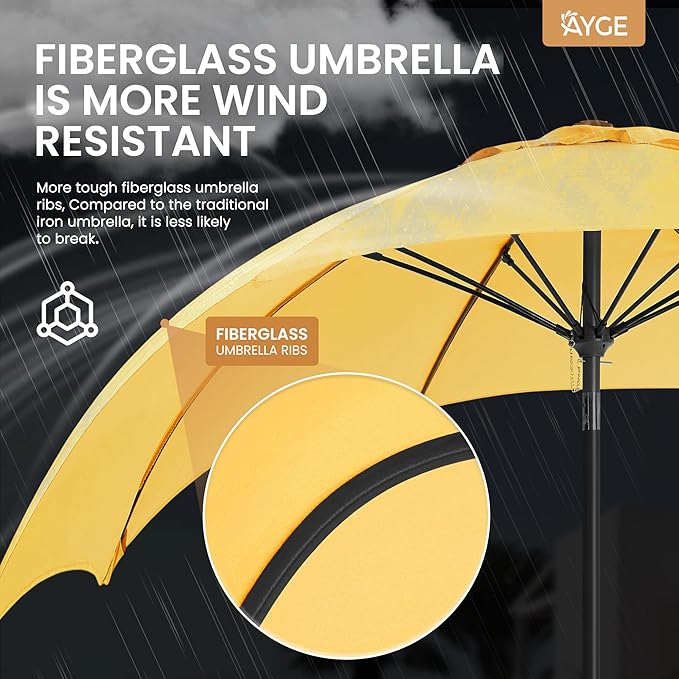 Ayge 7.5FT Large Outdoor Patio Umbrella Market Table Umbrella-UV Resistant, Easy Push Button Tilt and Crank, 6 Sturdy Fiberglass Ribs Heavy-Duty Pool Umbrella for Deck, Backyard,Garden, Yard,Yellow