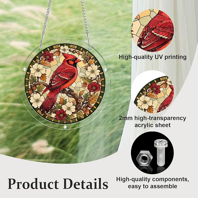 Acrylic Puzzle Suncatcher, Sun Catchers Puzzle for Window Hanging | 7.4 Inch Northern Cardinal DIY Suncatcher Puzzle Gifts for Adults, Women, Men, Wife, Mom, Birds Lover, Home & Garden Decor