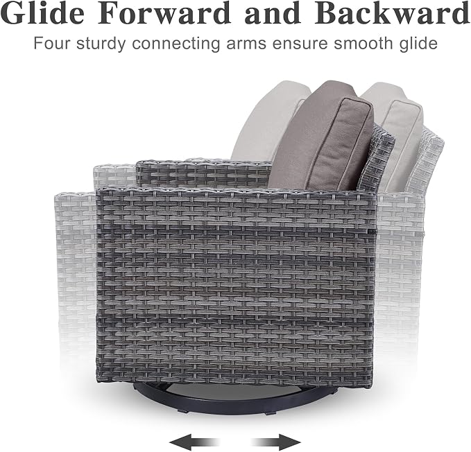 Belord Outdoor Bistro Set 3 Piece Wicker Swivel Rocker Patio Chairs, Oversize Outdoor Rattan Seating Set, Patio Swivel Glider Chairs Wicker Furniture with Metal Side Table for Outside Porch Backyard