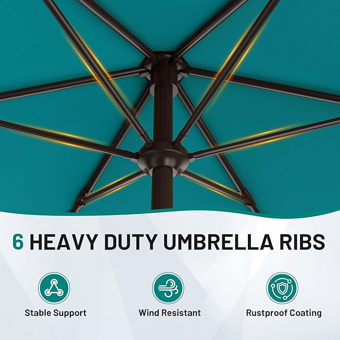 AreShark 7.5FT Patio Umbrella Table Market Umbrella w/Tilt and Crank, Heavy-Duty Outdoor Umbrellas for Pool, Deck, Garden and Backyard, Cerulean