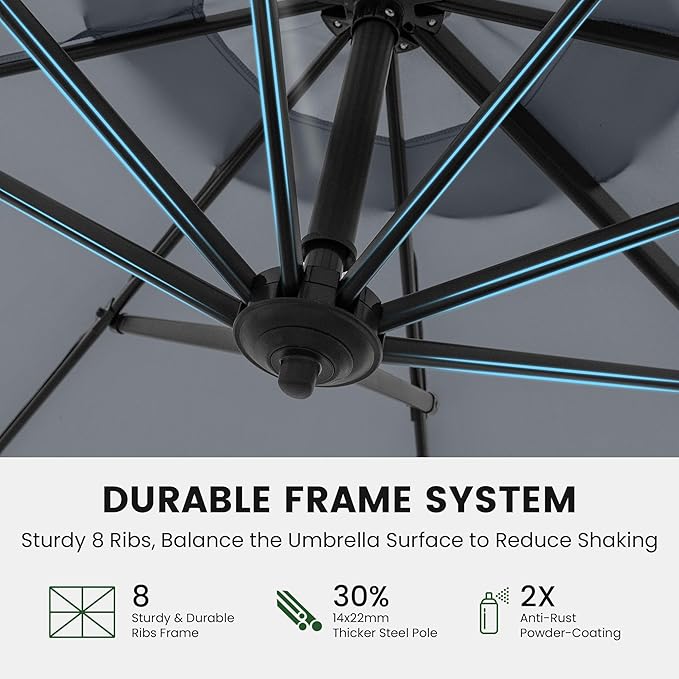Olilawn 2 Pack 9' X 12' Patio Umbrella with Base Included, Large Outdoor Cantilever Offset Patio Umbrellas Rectangular Aluminum Umbrella with 360-degree Rotation & Infinite Tilt Adjustment for Poolside Luxury, Hosting, Backyard BBQ, Light Grey