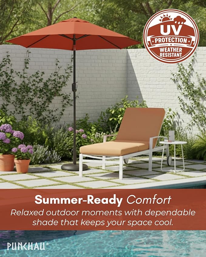 6 Ft Outdoor Patio Umbrella, Easy Open/Close Crank and Push Button Tilt Adjustment - Earth Red Market Umbrellas