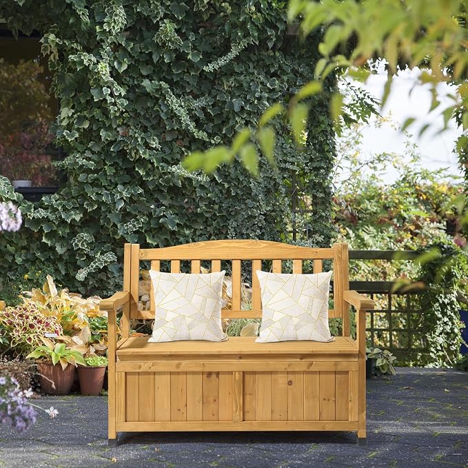 44inch Outdoor Storage Box, Deck Box, Storage Bin for Patio Cushions, Gardening Tools,Wooden Deck Box, Outdoor Storage Container,Garden Backyard Storage Bench - Bright Yellow 44" L x 18" W x 33" H